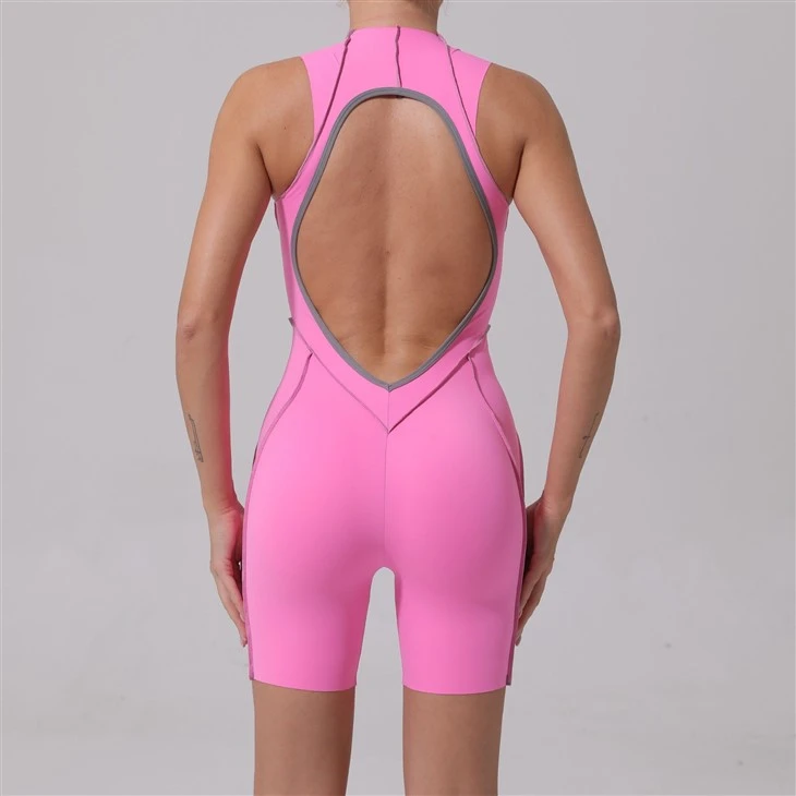 Dusk-colored Contrast Color Tight One-piece Suit For Sports