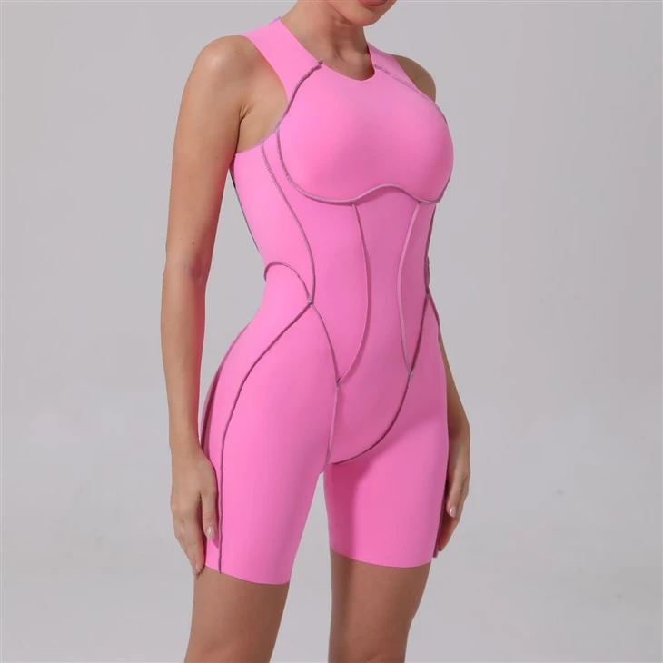Dusk-colored Contrast Color Tight One-piece Suit For Sports