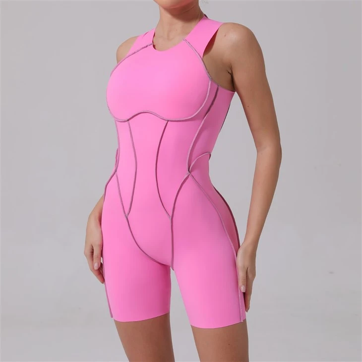 Dusk-colored Contrast Color Tight One-piece Suit For Sports