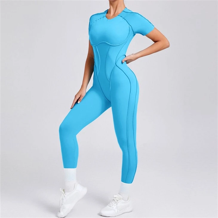 Open-Back Form-Fitting Short-Sleeved Jumpsuit With Long Pants