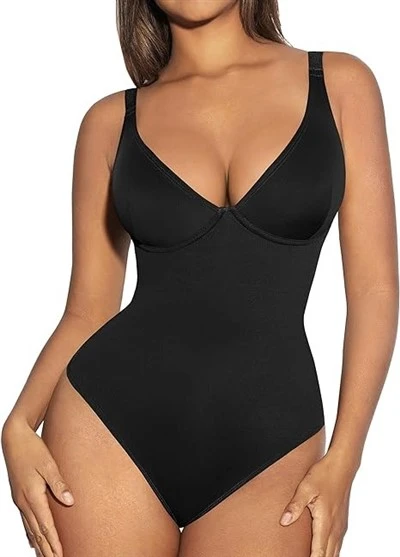 Gwo twou san fon v kou shapewear bodysuits pou fanm yo