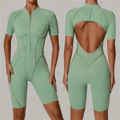 Ete zip fanm outwear kapasite yoga yon sèl-moso